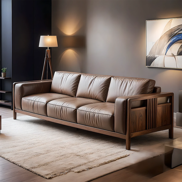 Premium Solid Wood Leather Sofa – Handcrafted Modern Design - Rustirawood 