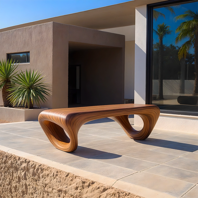 Sculpted Loop Bench in Natural Solid Wood - Rustirawood 