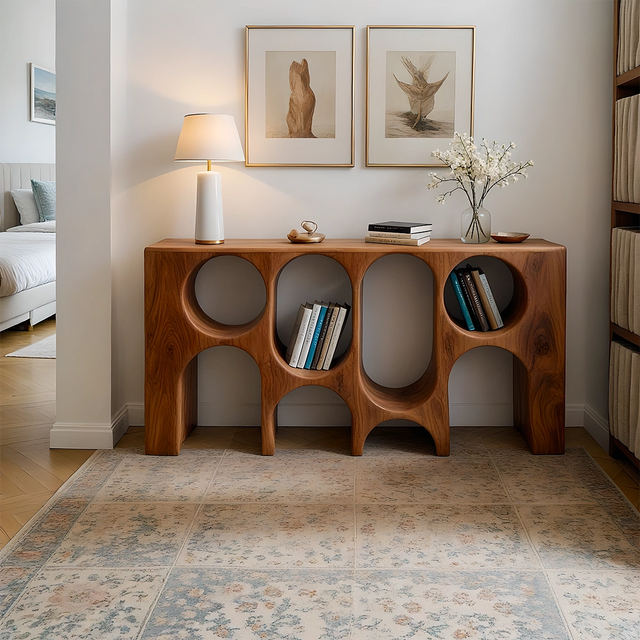 Sculpted Solid Wood Console – Arched Circle Edition - Rustirawood 