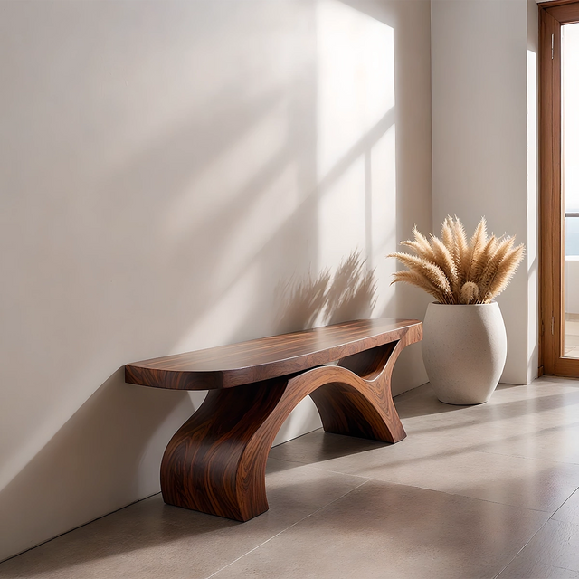 Sculptural Curved Solid Wood Bench – Modern Organic Form - Rustirawood 