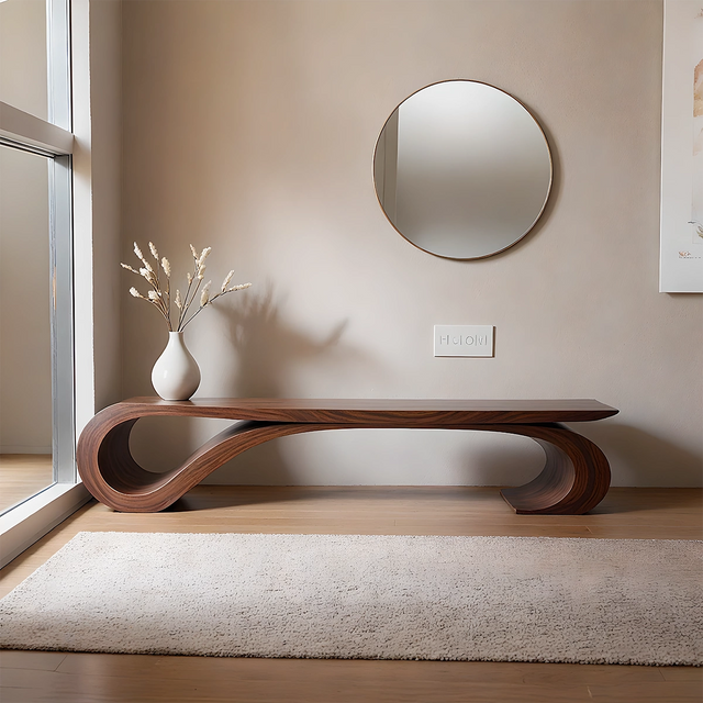 Sculptural Curved Solid Wood Bench – Waveflow Edition - Rustirawood 