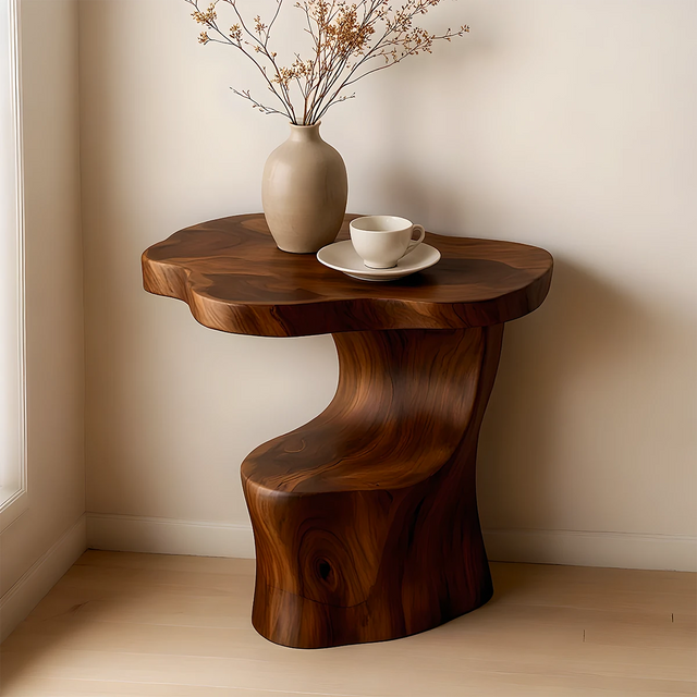 Solid Wood Accent Table – Modern Sculptural Flowform - Rustirawood 