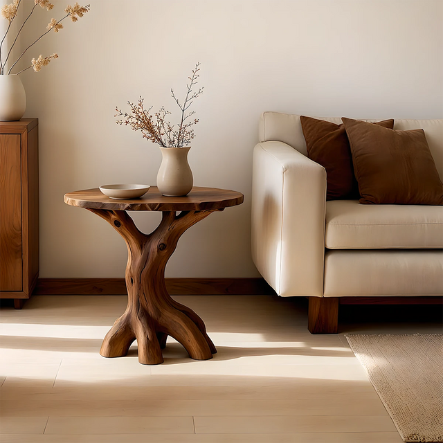 Solid Wood Accent Table – Modern Sculptural Rootform Design - Rustirawood 