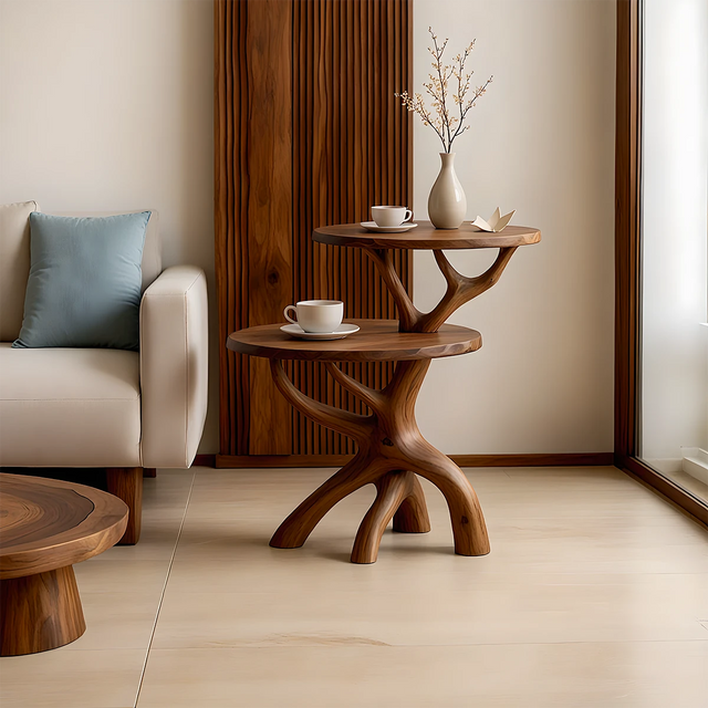 Solid Wood Accent Table Set – Modern Sculptural Branchform Design - Rustirawood 