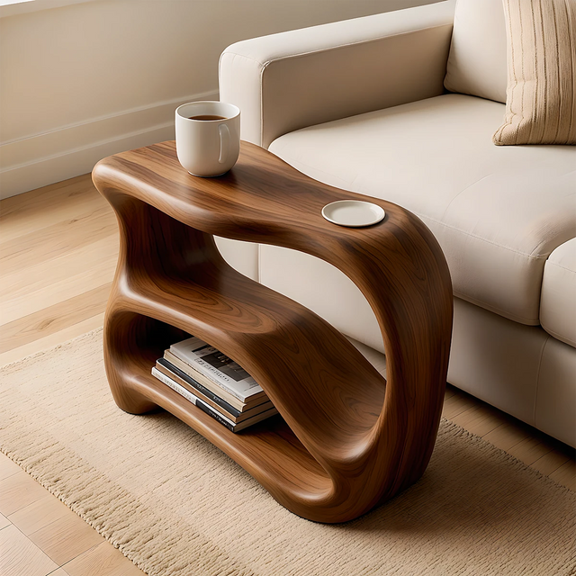 Solid Wood End Table – Fluid Rustic Serenity - Rustirawood 