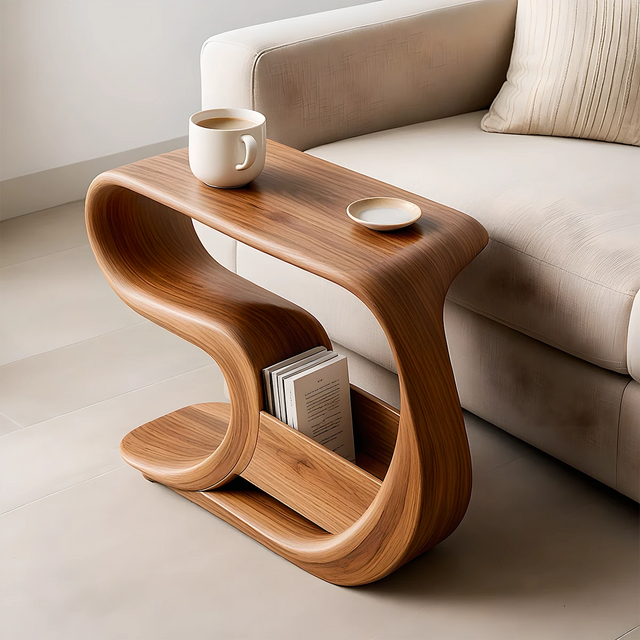 Solid Wood End Table – Modern Rustic Flow - Rustirawood 