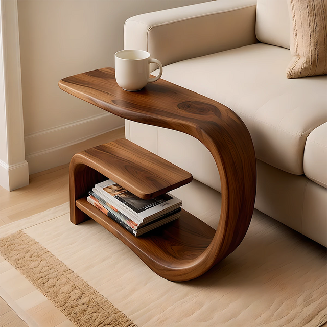 Solid Wood End Table – Modern Sculptural Flowform - Rustirawood 