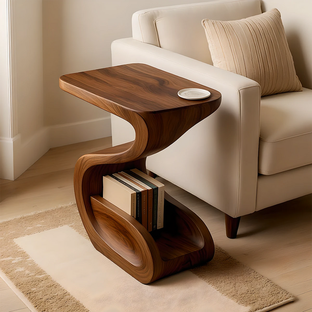 Solid Wood End Table – Modern Sculptural Flowform - Rustirawood 