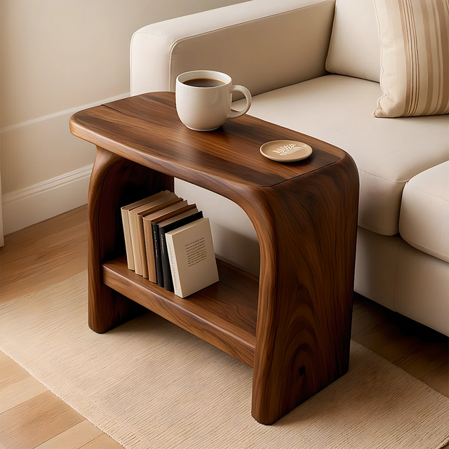 Solid Wood End Table – Modern Sculptural Flowform - Rustirawood 