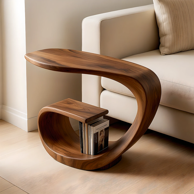 Solid Wood End Table – Sculptural Rustic Elegance - Rustirawood 