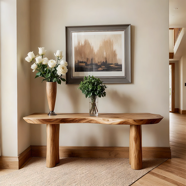 Solid Wood Entry Console Table with Rounded Log Legs - Rustirawood 