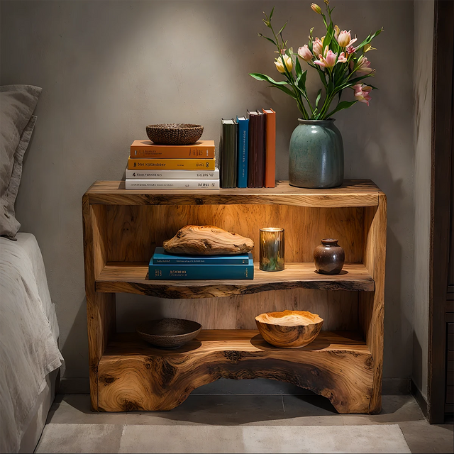 Solid Wood Nightstand – Natural Flow Design - Rustirawood 