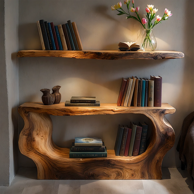 Solid Wood Sculptural Nightstand – Live-Edge Form - Rustirawood 