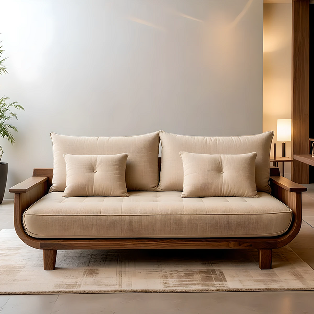 Solid Wood Sofa – Scandinavian Cotton Harmony - Rustirawood 