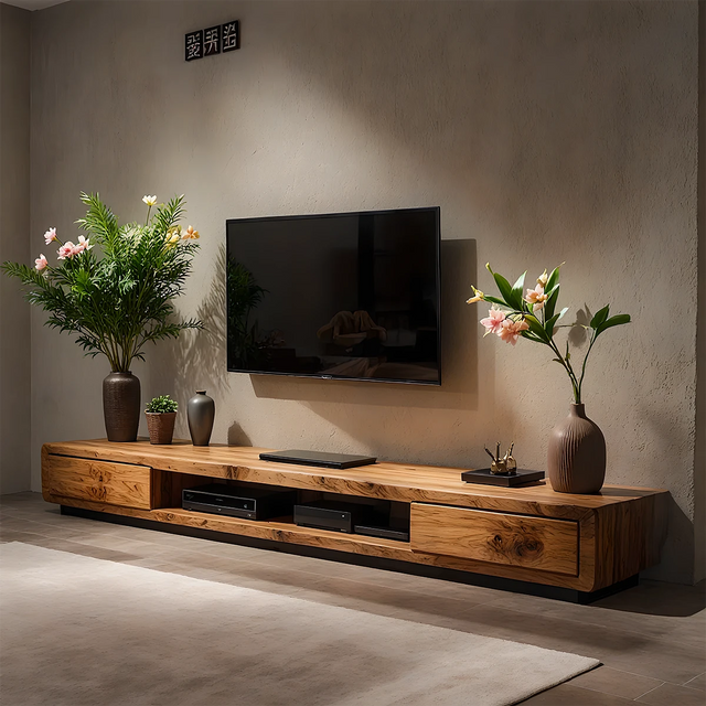 Solid Wood TV Stand – Modern Architectural Block Design - Rustirawood 