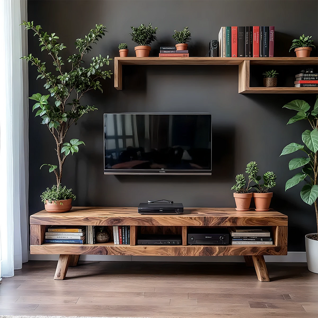 Solid Wood TV Stand – Scandinavian Modern Open-Shelf Design - Rustirawood 