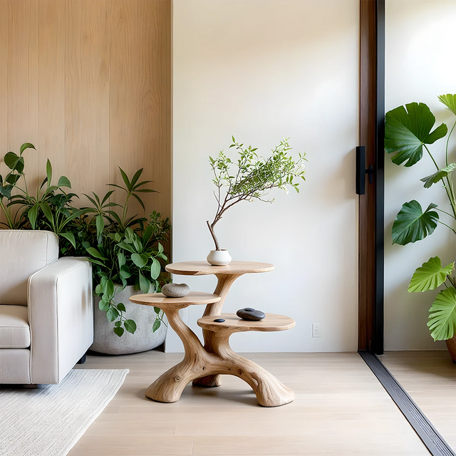 Three-Tier Organic Shape Natural Solid Wood Table - Rustirawood 
