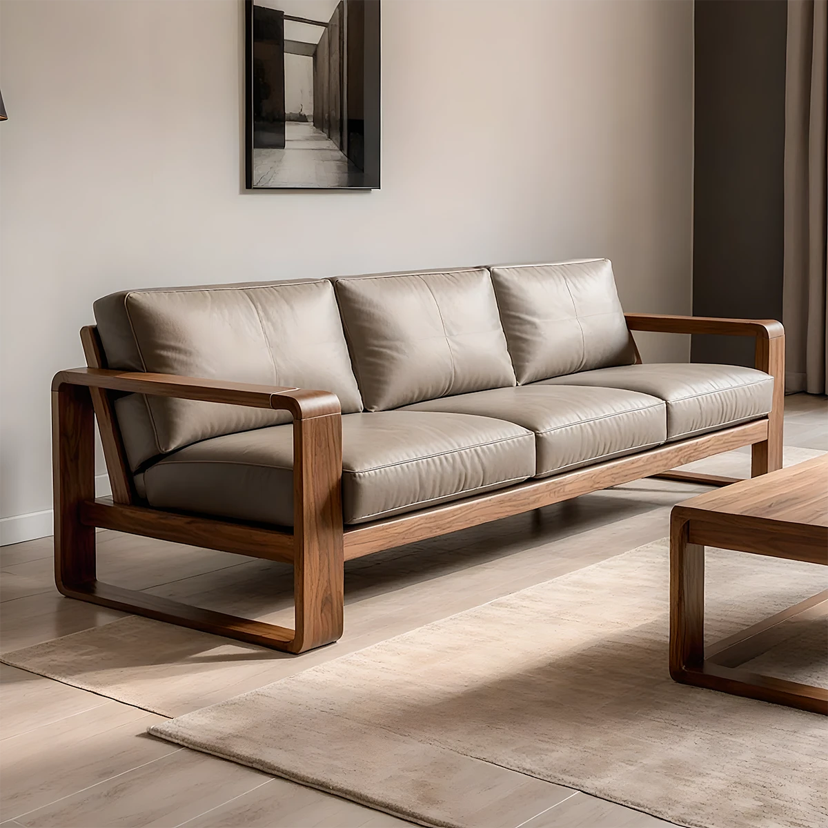 Premium Leather Sofa – Solid Wood Frame, Modern Contemporary Style