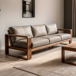 Premium Leather Sofa – Solid Wood Frame, Modern Contemporary Style