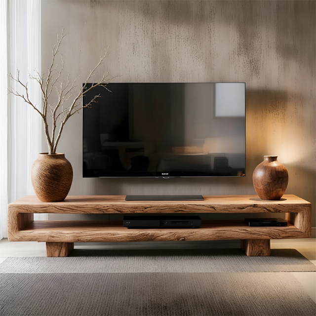 Wabi Sabi Solid Wood TV Stand – Rustic Driftwood Media Console - Rustirawood 