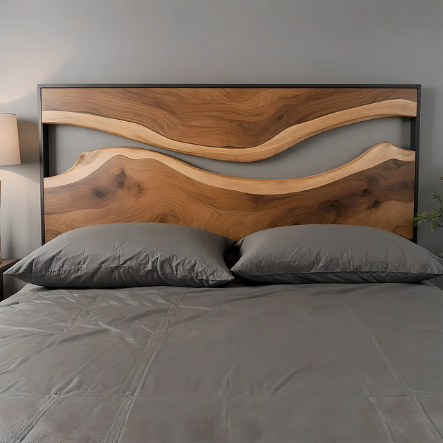 Wave Contour Solid Wood Headboard – Modern Flow Design - Rustirawood 