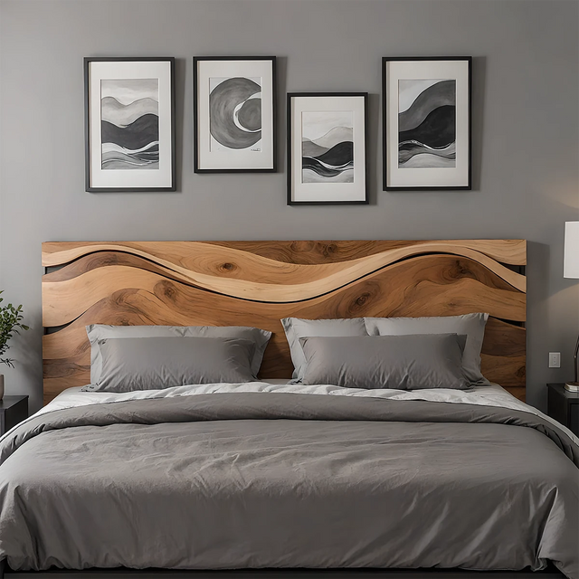 Waveflow Solid Wood Headboard – Natural Curved Silhouette - Rustirawood 